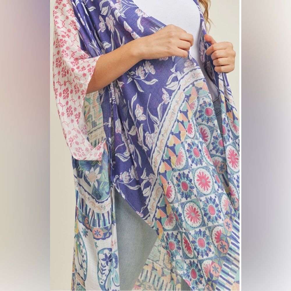 Styline Multi Print Boho Kimono NWT - Picture 3 of 8